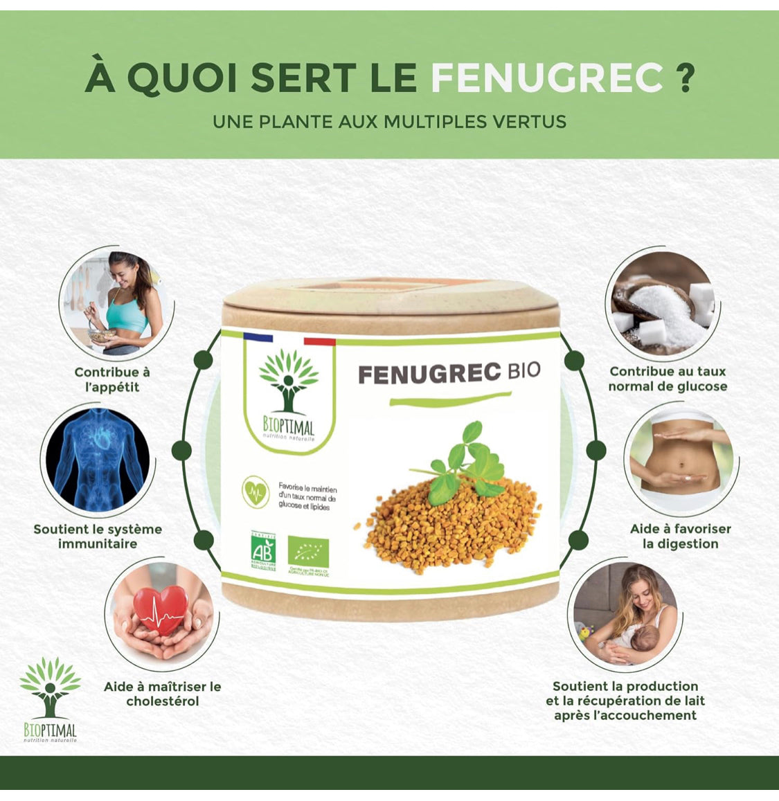 Fenugrec Bio - Appétit et Prise de Poids - Régule le Taux de Glucose - Favorise la Lactation - Sans Additifs - 310mg de Poudre de graine - Fabriqué en France - Certifié Ecocert - 60 Gélules
