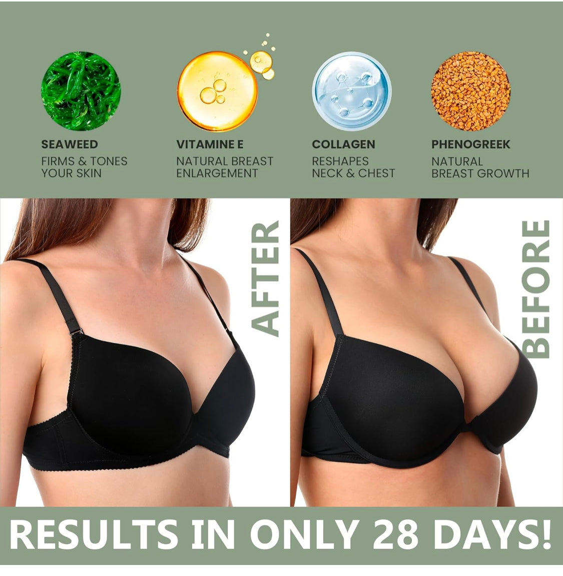 Huile Fermeté Seins & Décolleté | Huile de Massage 100% Pure avec Amande, Fenugrec, Rose Musquée et Huiles Essentielles |