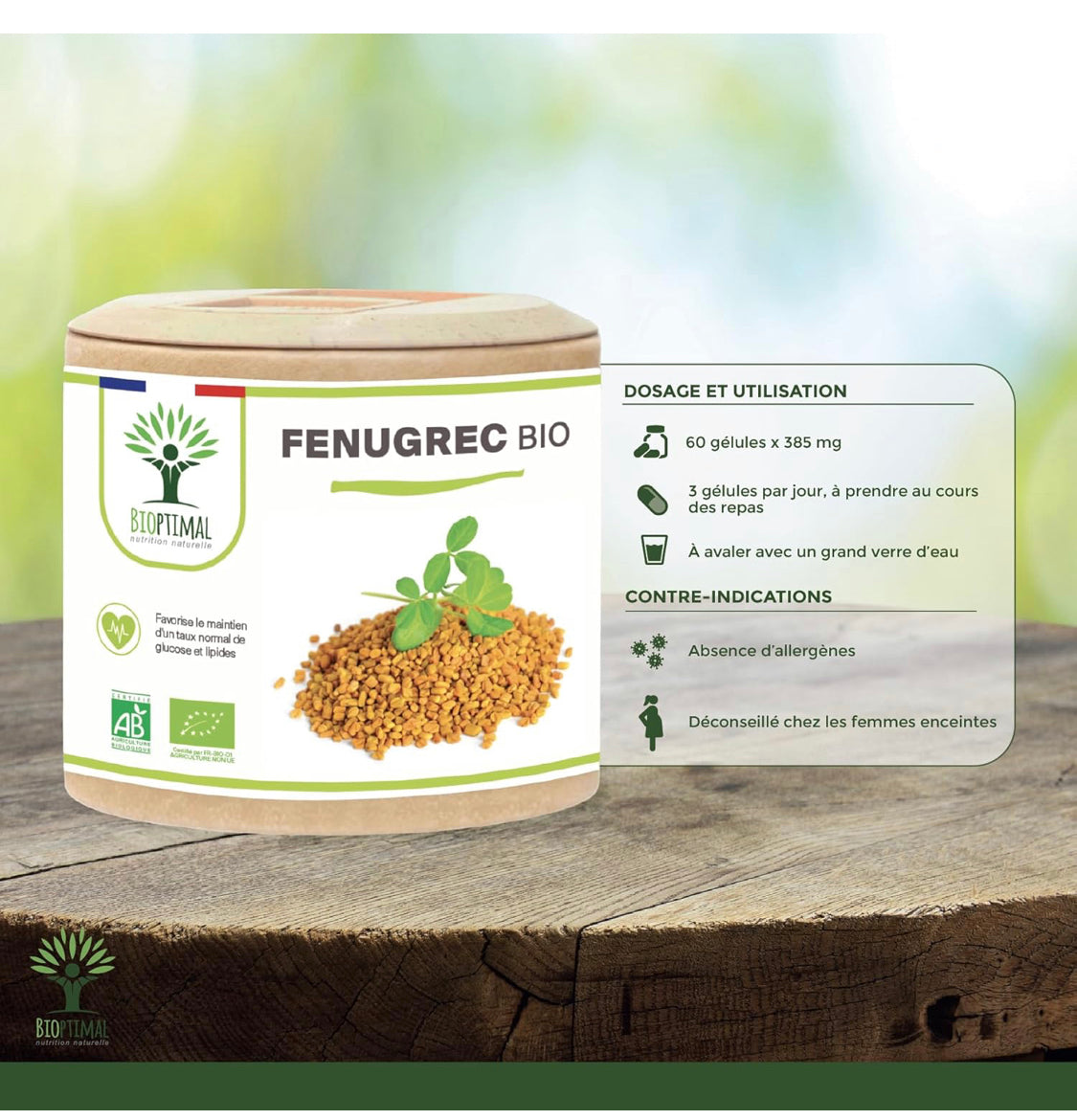 Fenugrec Bio - Appétit et Prise de Poids - Régule le Taux de Glucose - Favorise la Lactation - Sans Additifs - 310mg de Poudre de graine - Fabriqué en France - Certifié Ecocert - 60 Gélules