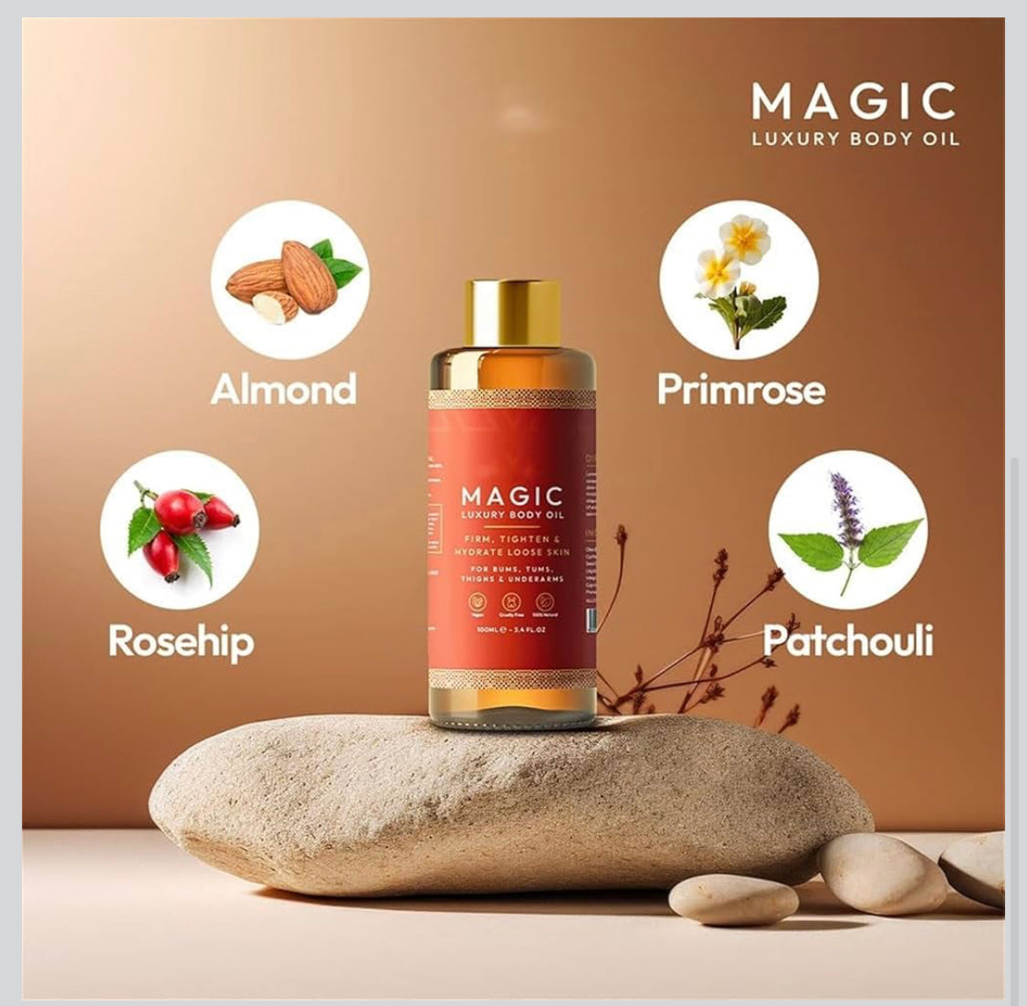 Magic Body Oil - 100 ml, repulpe, raffermit, raffermit et hydrate la peau